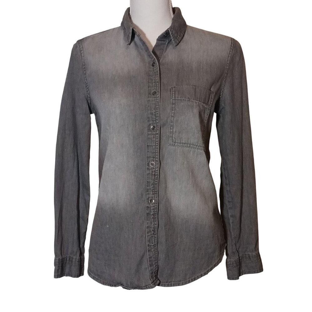 Banana Republic‎ Gray Faded Denim Button-up Long Sleeve Shirt Size S Petite E12